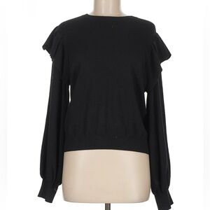 J Society Black Ruffle Shoulder Puff Sleeve Sweater, Small